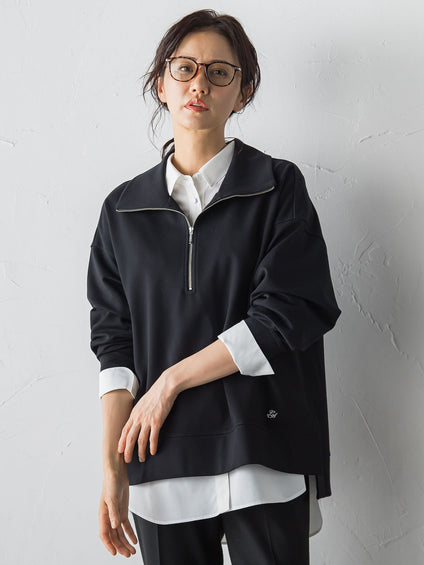 【受注会限定】刺繍あり/裏起毛ハーフジップカットソー≪洗濯機で洗える≫