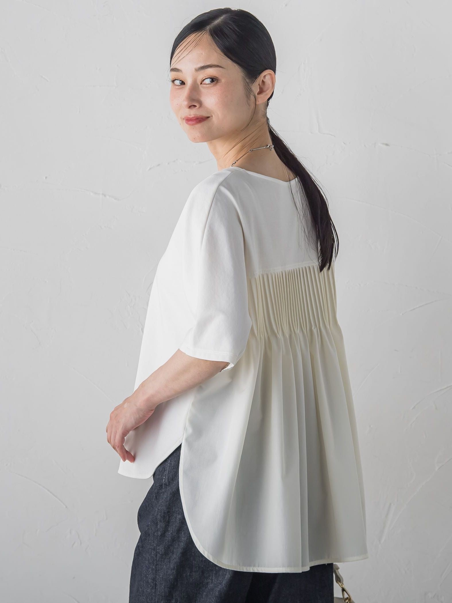 【WEB限定】≪夏の体型カバーに≫タックフレアカットソー