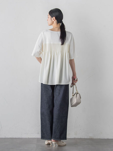 【WEB限定】≪夏の体型カバーに≫タックフレアカットソー