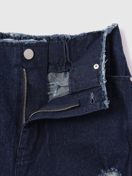 【大人の抜け感】デニムカットオフダメージパンツ