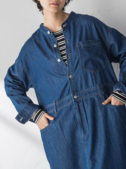 デニムバンドカラーシャツワンピース