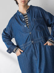 デニムバンドカラーシャツワンピース