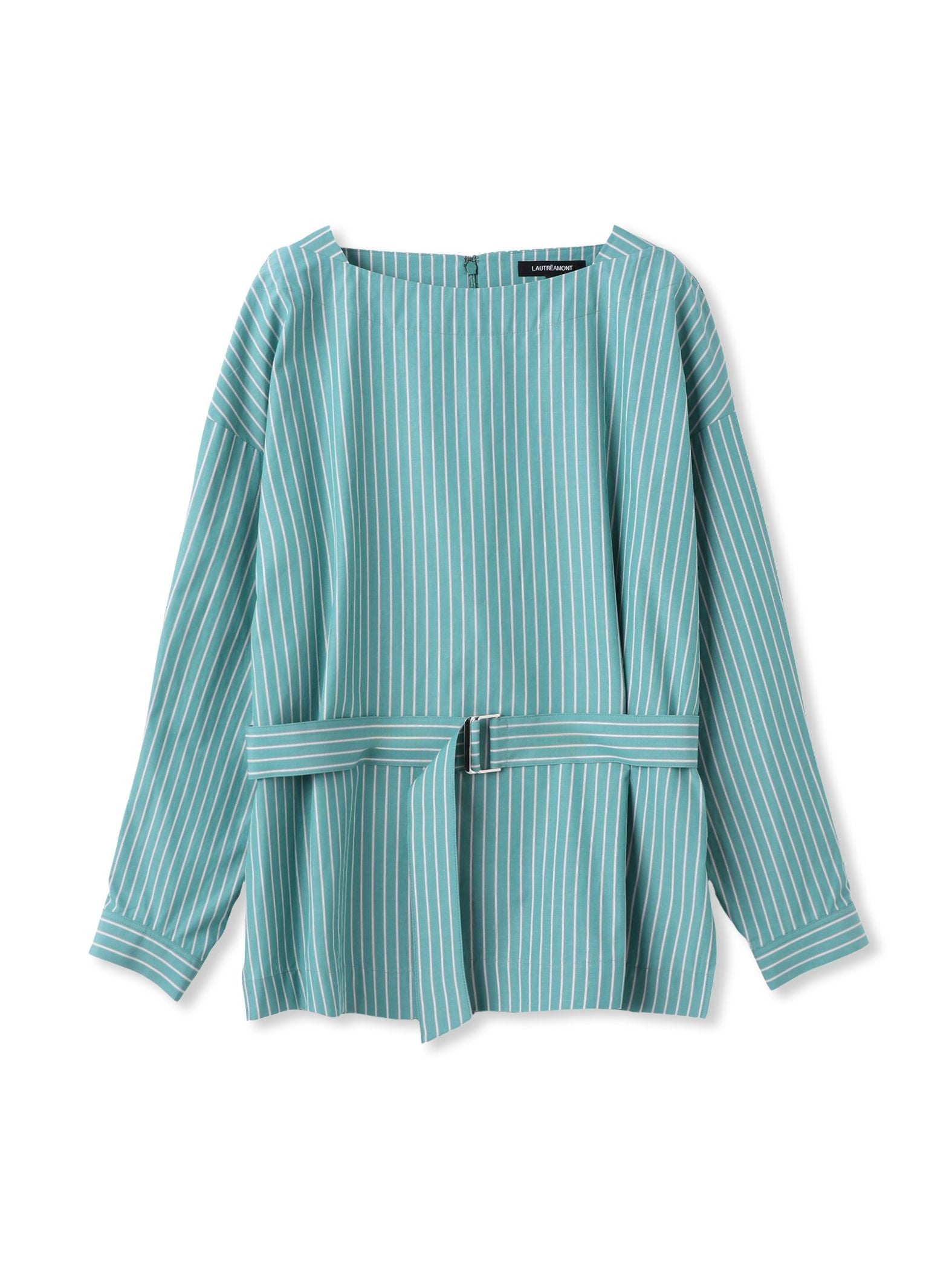 ボートネックコットンポプリンストライプブラウス