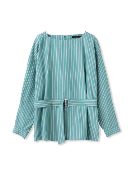 ボートネックコットンポプリンストライプブラウス