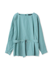 ボートネックコットンポプリンストライプブラウス