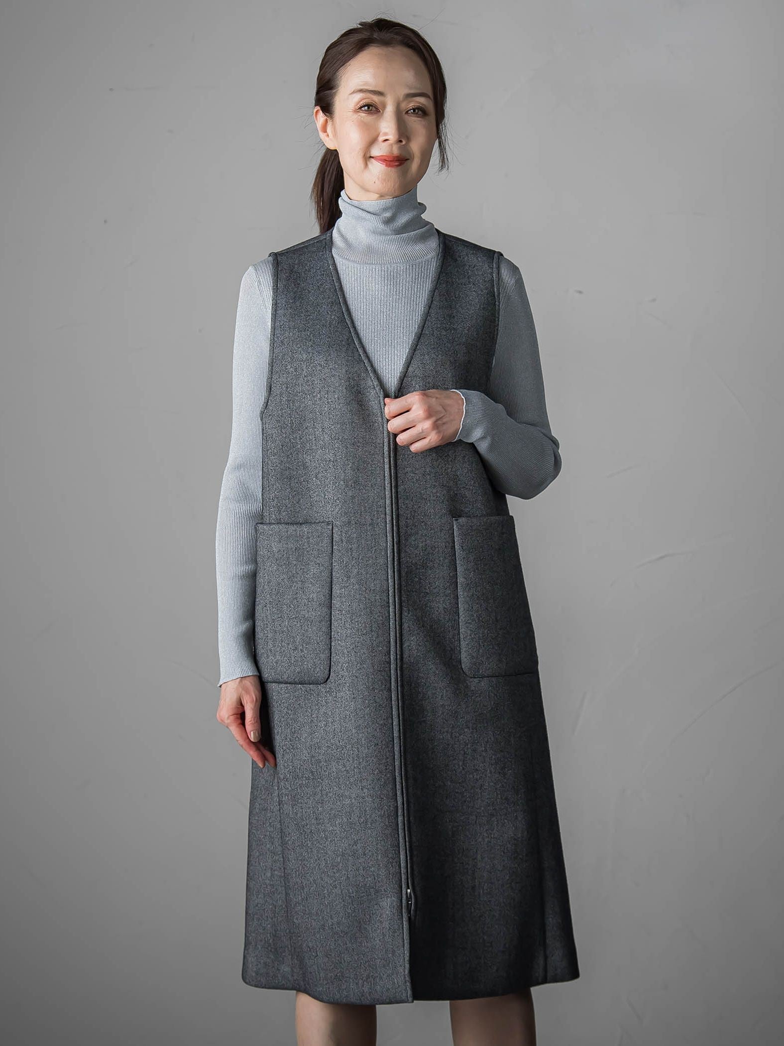 【大きいサイズ】ウールツイードボンディングジャンスカ