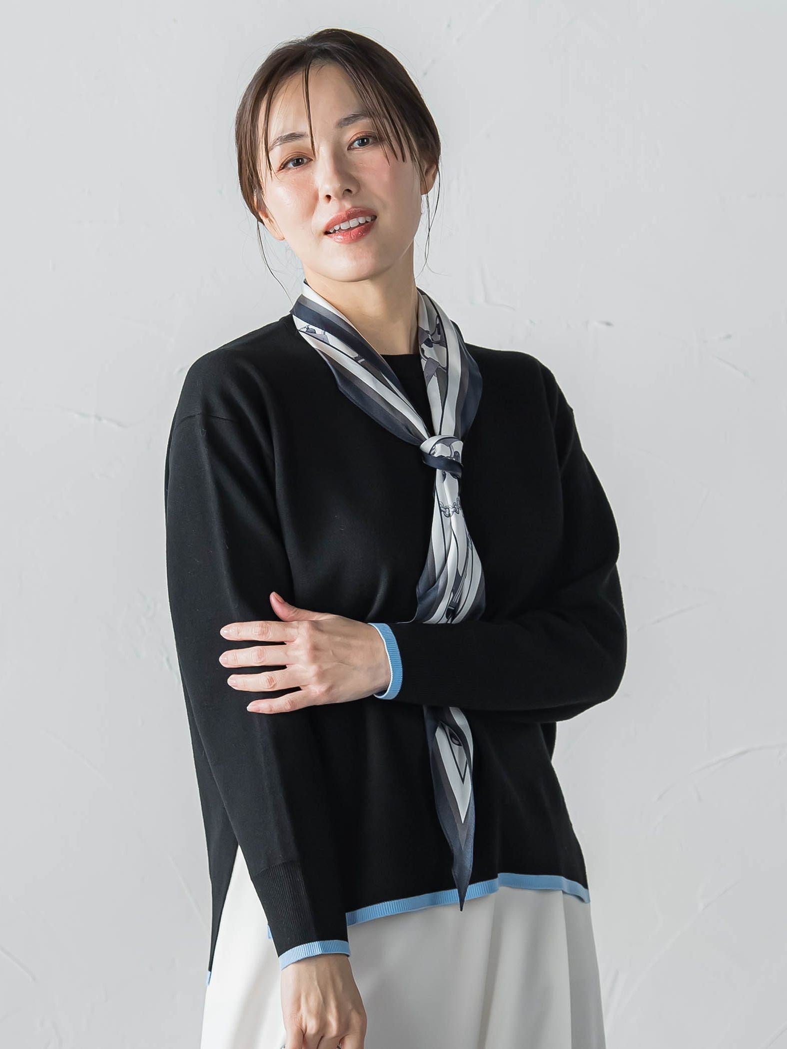 配色クルーネックニット≪洗える≫