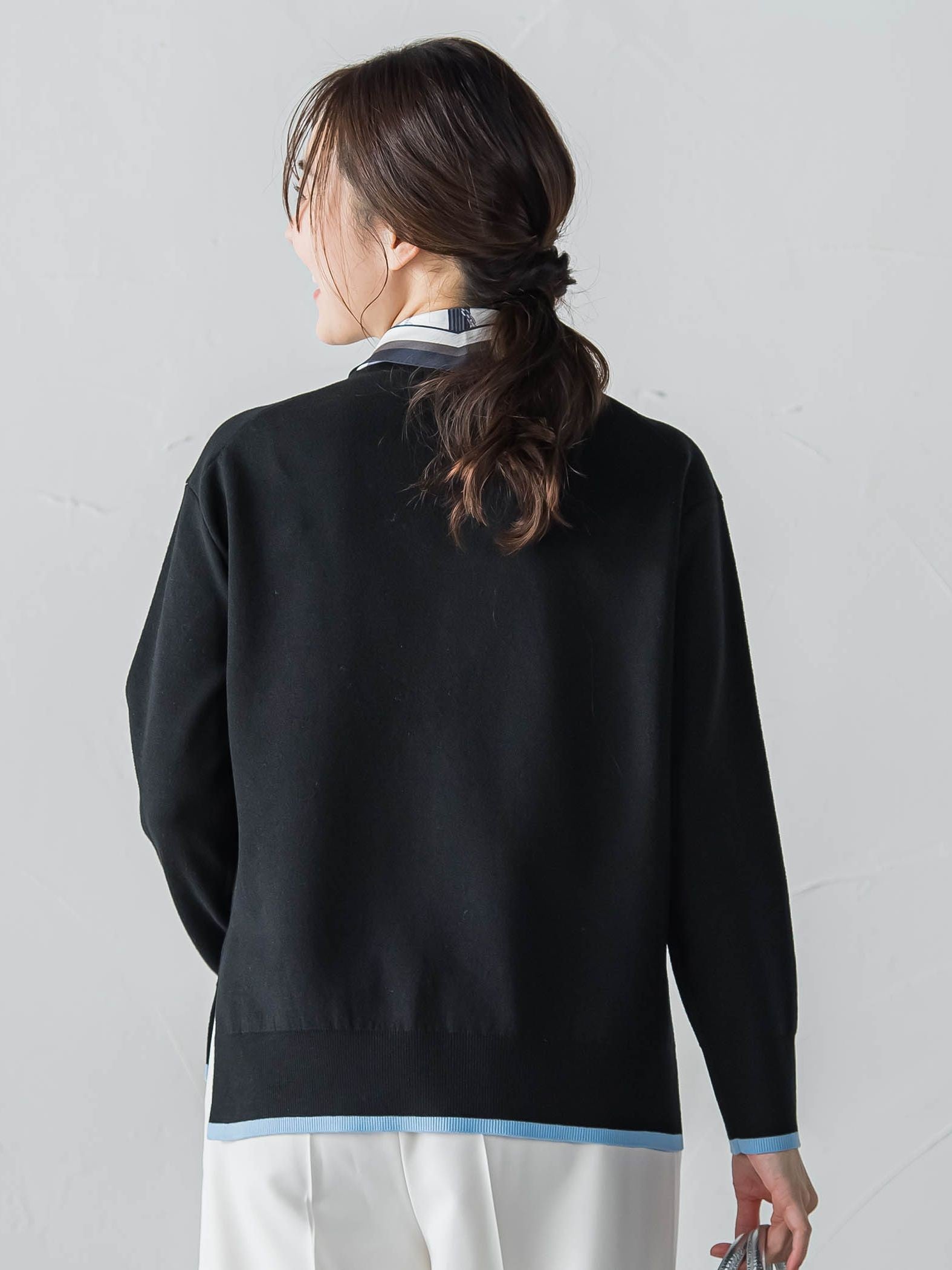 配色クルーネックニット≪洗える≫