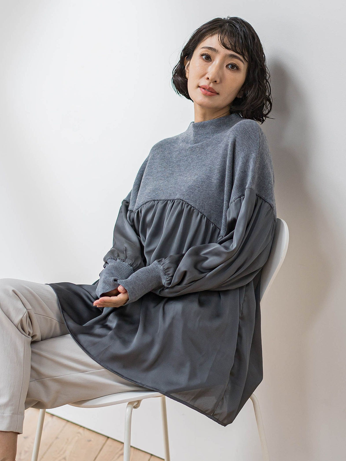 【WEB限定】”1枚でサマになる”ふんわりドッキングニット