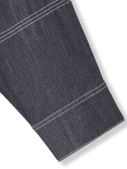 配色ステッチシャンブレーサイドプリーツワンピース≪手洗い可能≫