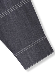 配色ステッチシャンブレーサイドプリーツワンピース≪手洗い可能≫