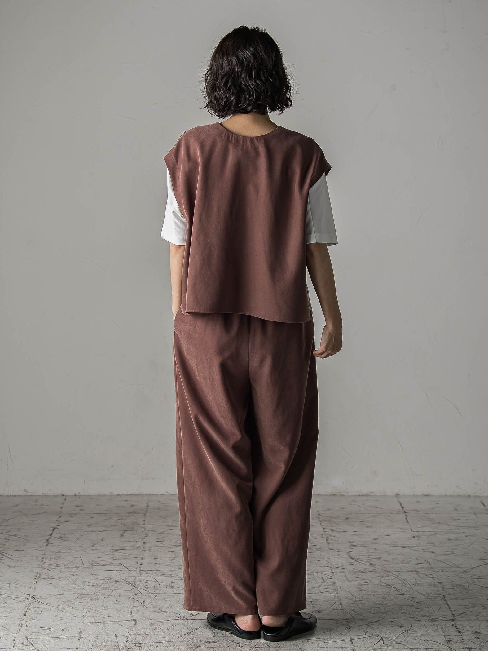 【biyori】”しっとりやわらかな風合い”ピーチポプリンリブパンツ≪洗濯機で洗える≫