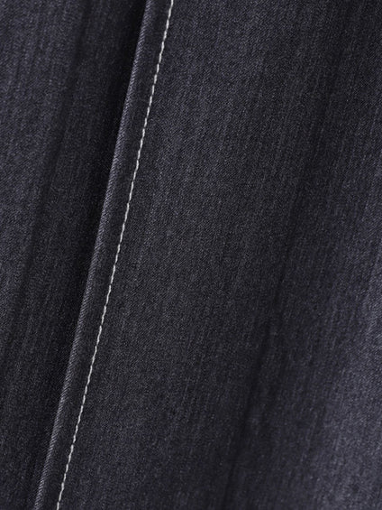 配色ステッチシャンブレーサイドプリーツワンピース≪手洗い可能≫