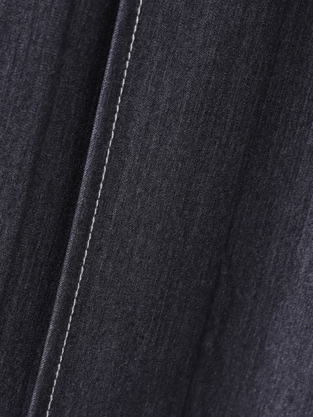 配色ステッチシャンブレーサイドプリーツワンピース≪手洗い可能≫