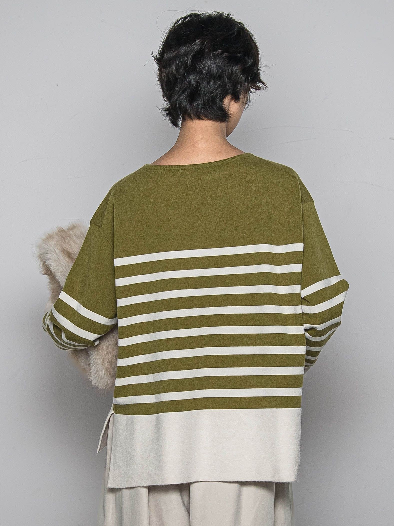 【ふわもち】ボーダーニット≪洗濯機で洗える≫