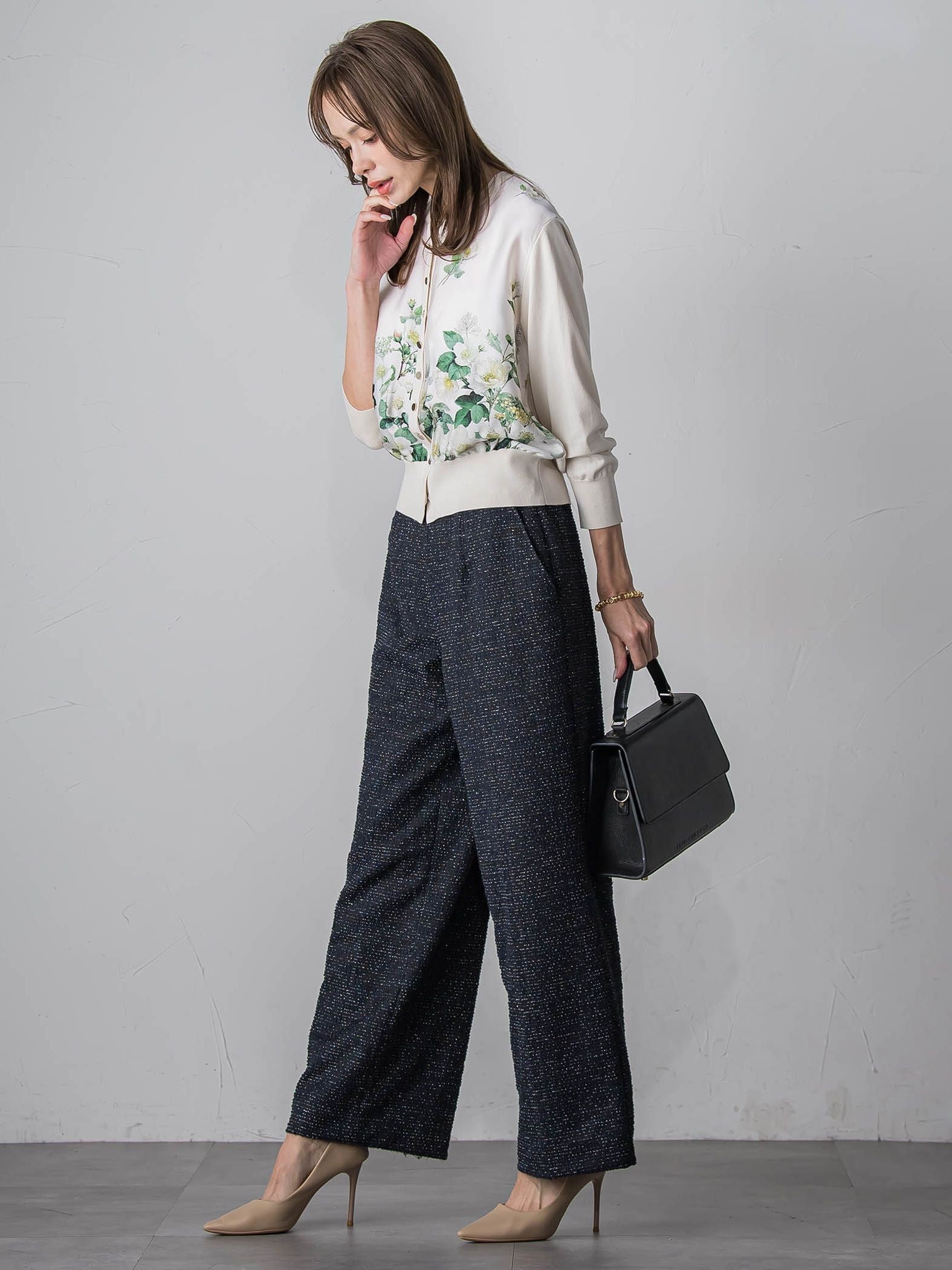 ツイードラメワイドパンツ