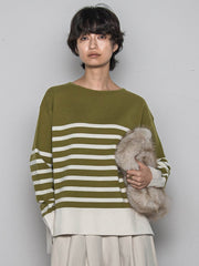 【ふわもち】ボーダーニット≪洗濯機で洗える≫