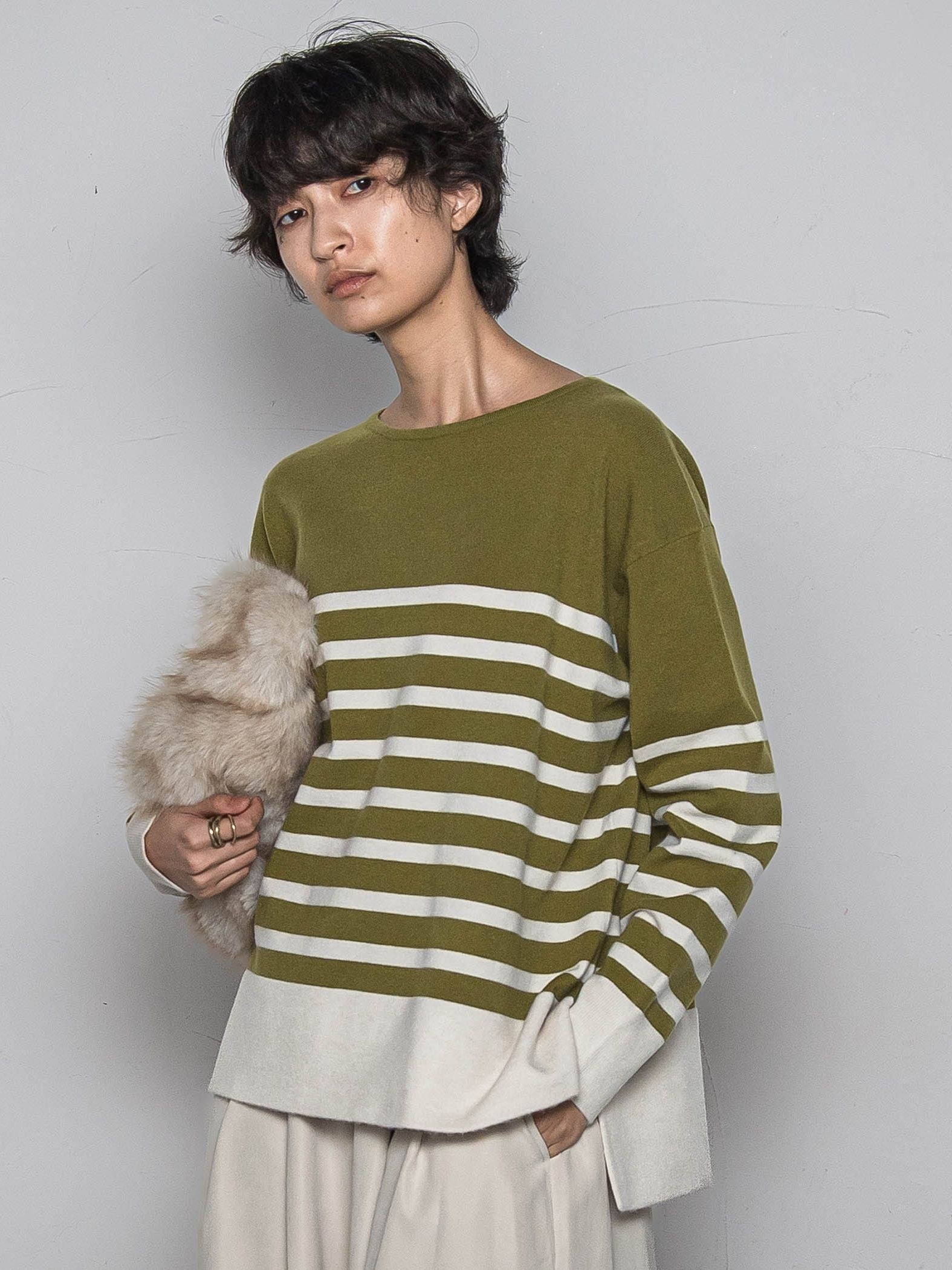 【ふわもち】ボーダーニット≪洗濯機で洗える≫