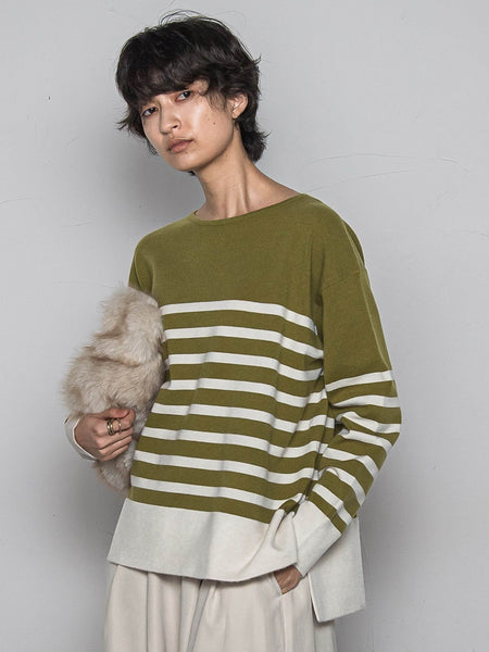 【ふわもち】ボーダーニット≪洗濯機で洗える≫