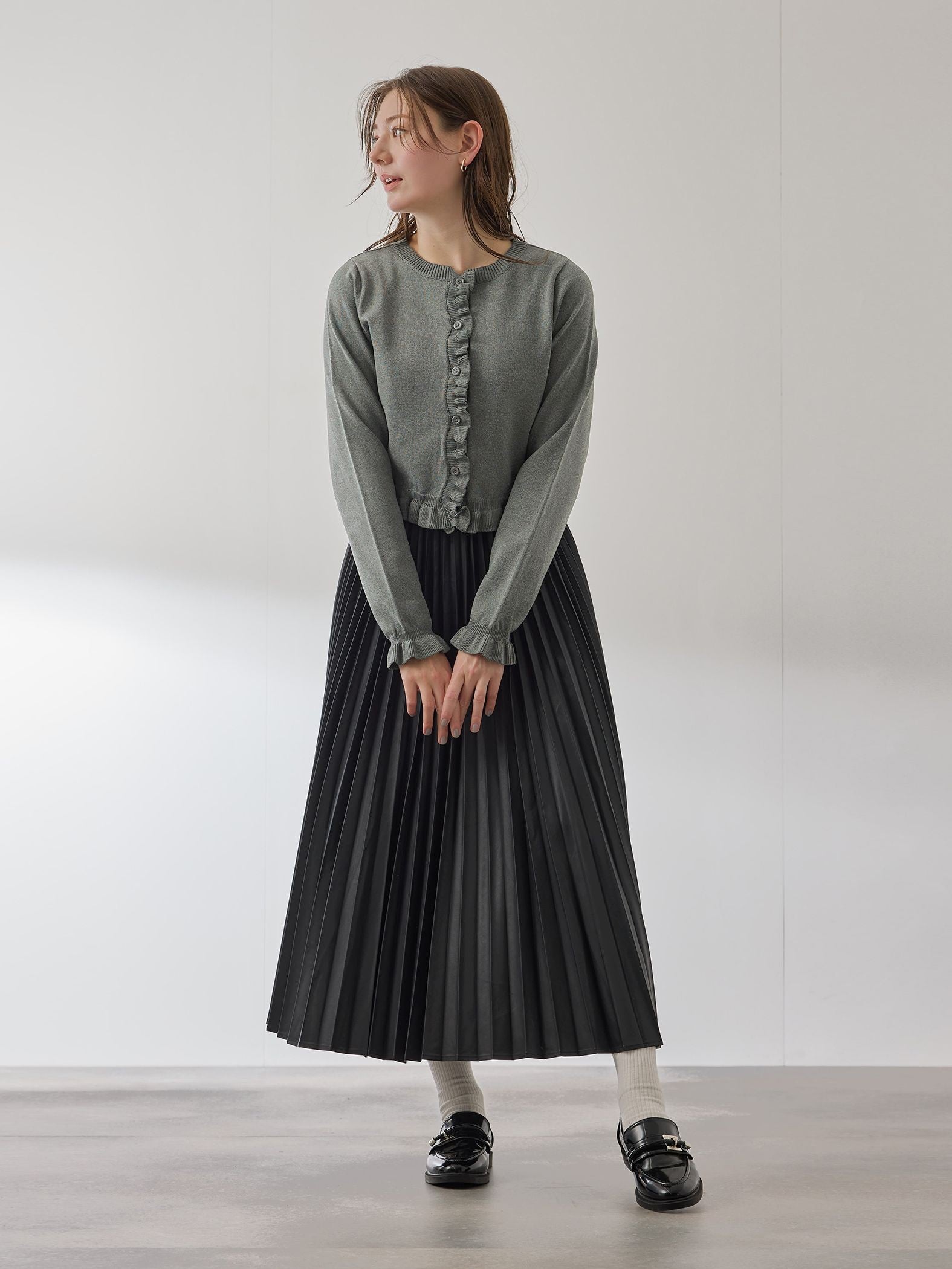 スポンディッシュニットフリルカーディガン≪手洗い可能≫