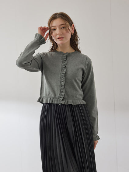 スポンディッシュニットフリルカーディガン≪手洗い可能≫