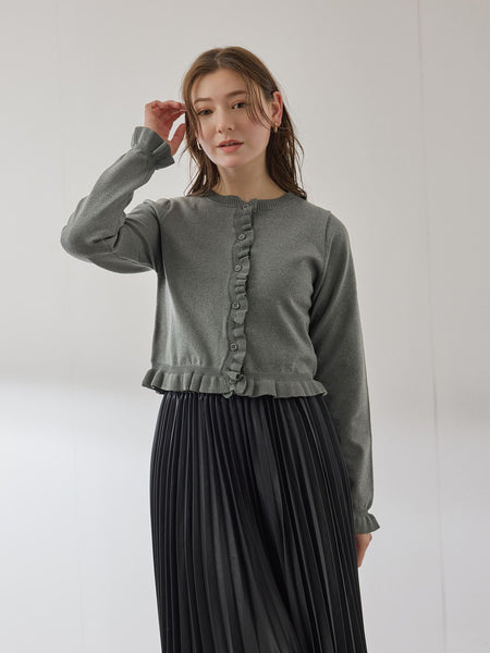 スポンディッシュニットフリルカーディガン≪手洗い可能≫