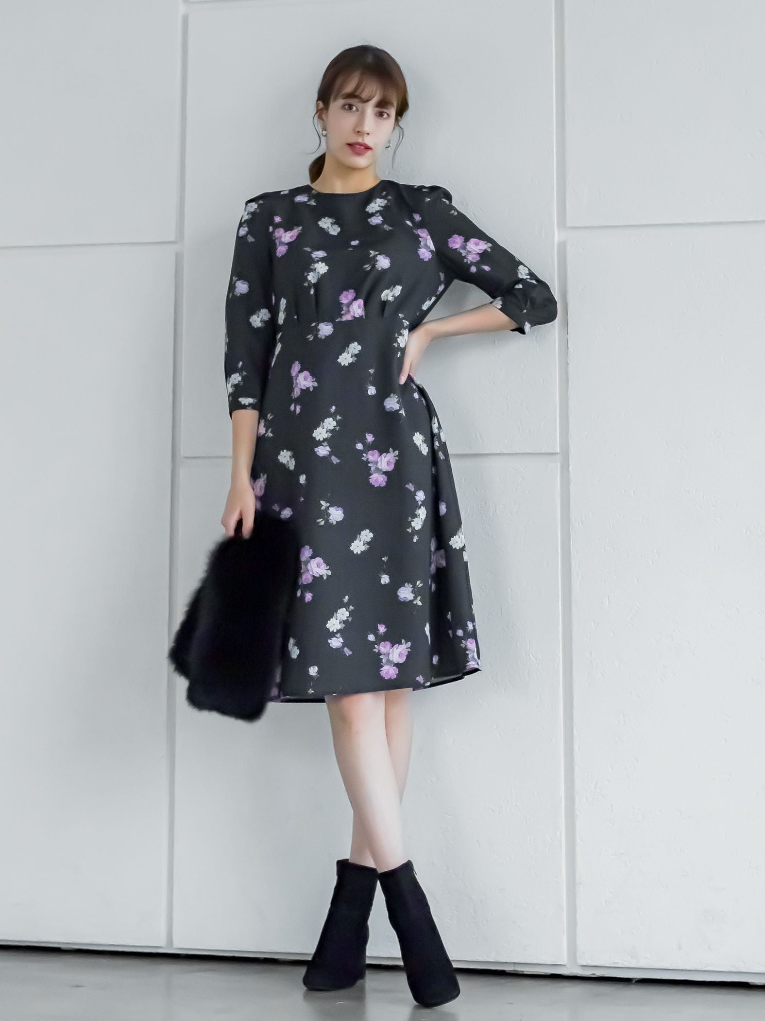 【選べる2丈】ROSEプリントAラインワンピース ≪手洗い可能≫