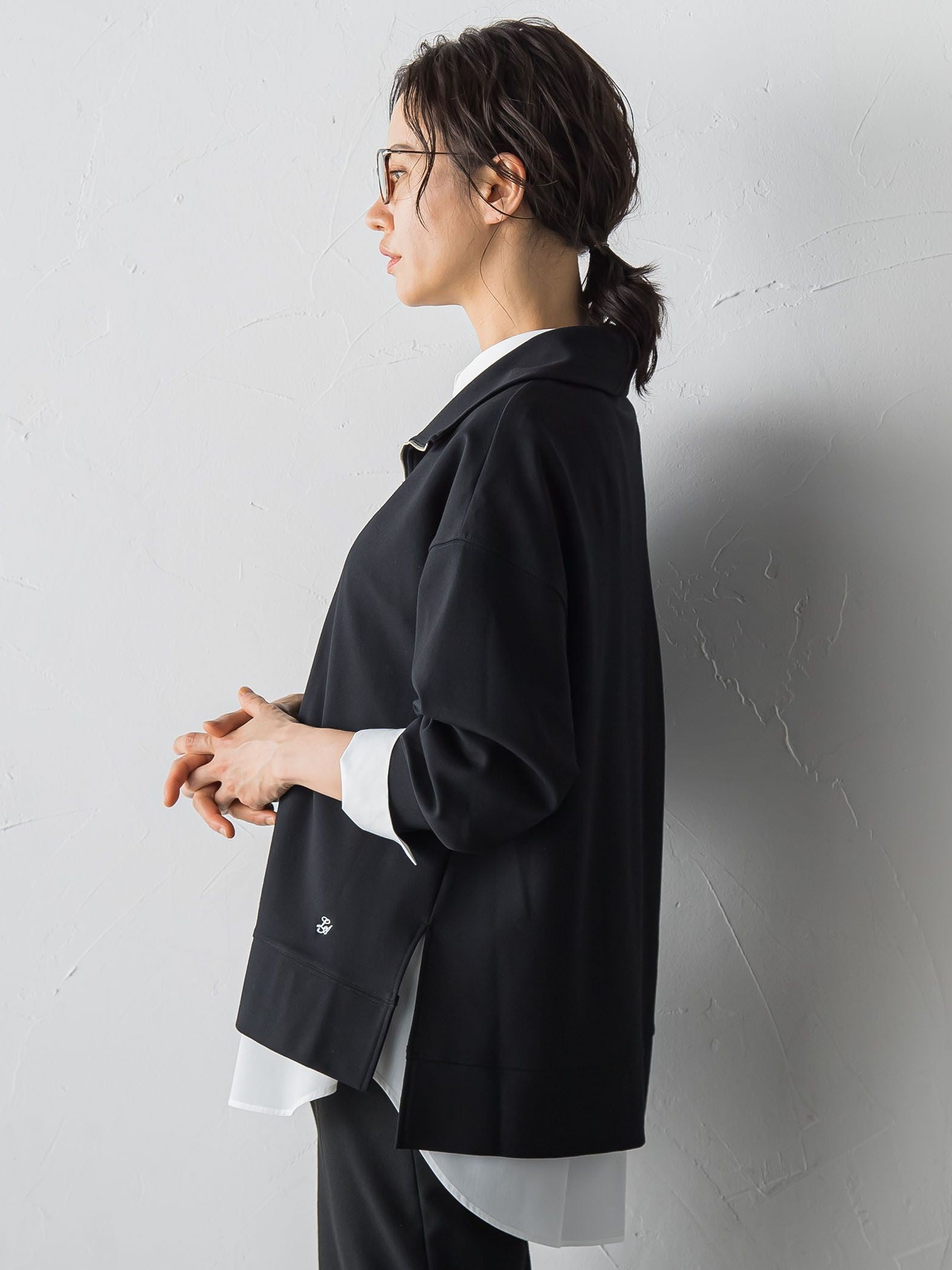 【受注会限定】刺繍あり/裏起毛ハーフジップカットソー≪洗濯機で洗える≫