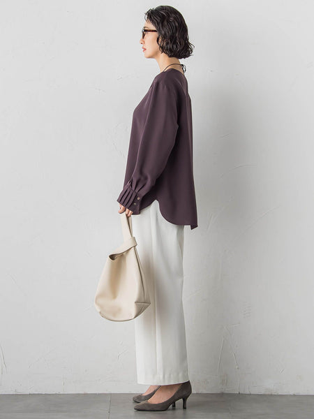 【大きいサイズ】メランジツイルノーカラーブラウス