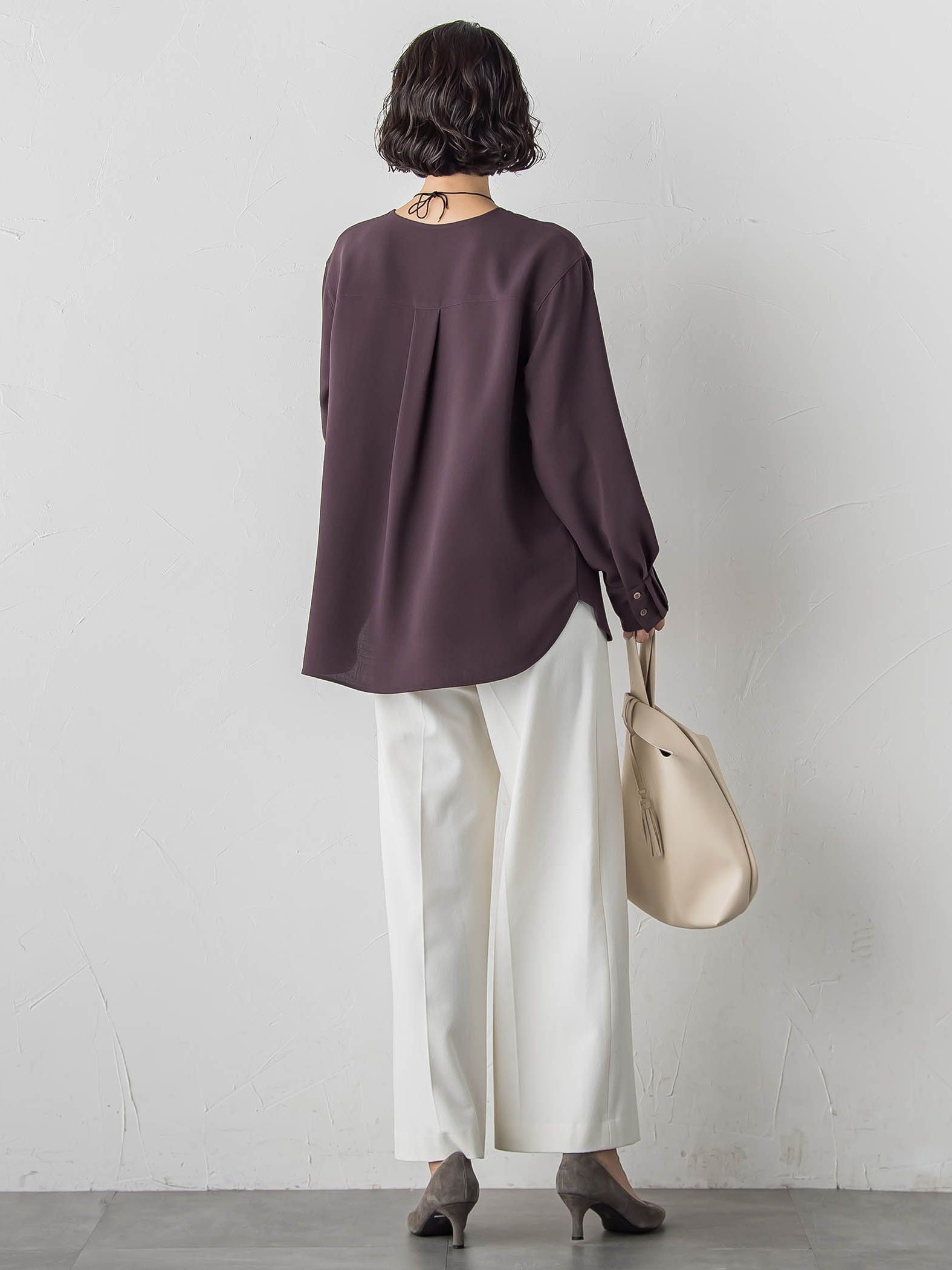 【大きいサイズ】メランジツイルノーカラーブラウス