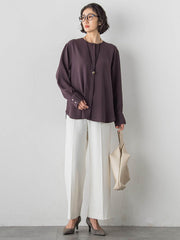 【大きいサイズ】メランジツイルノーカラーブラウス