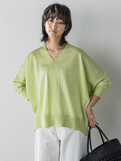 LEVITAシアーVネックドルマンニットプルオーバー≪手洗い可能≫
