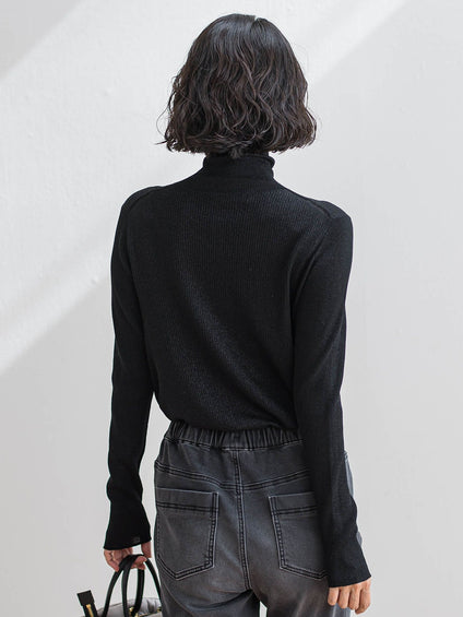 【大きいサイズ】ラメリブタートルニット