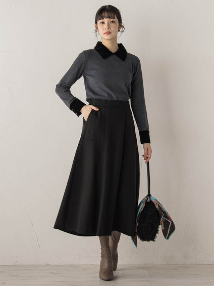 ベロア襟付きニット≪手洗い可能≫