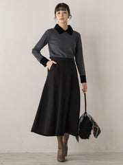 ベロア襟付きニット≪手洗い可能≫