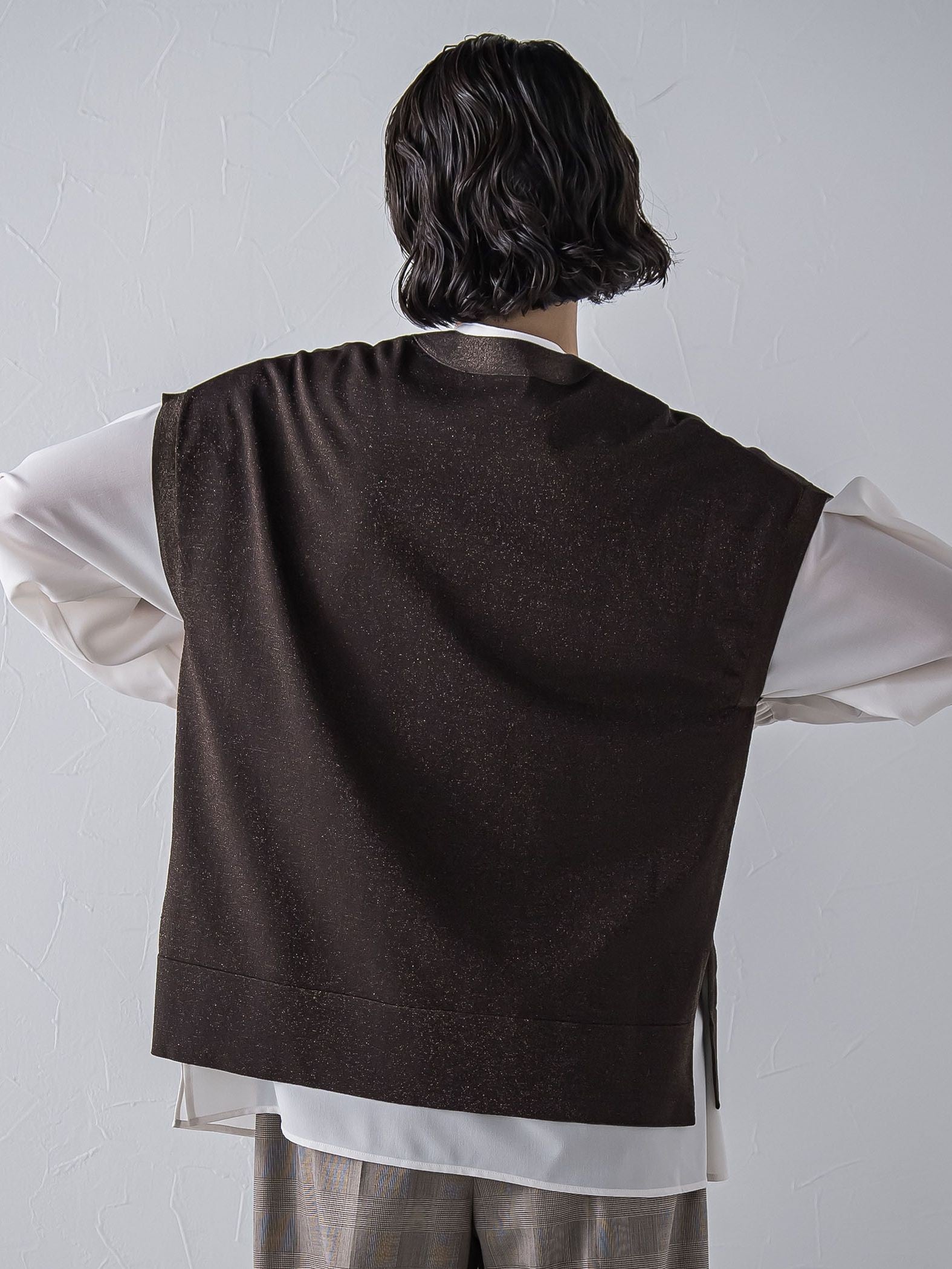 【大きいサイズ】”一枚でもレイヤードにも”ラメニットジレ≪手洗い可能≫