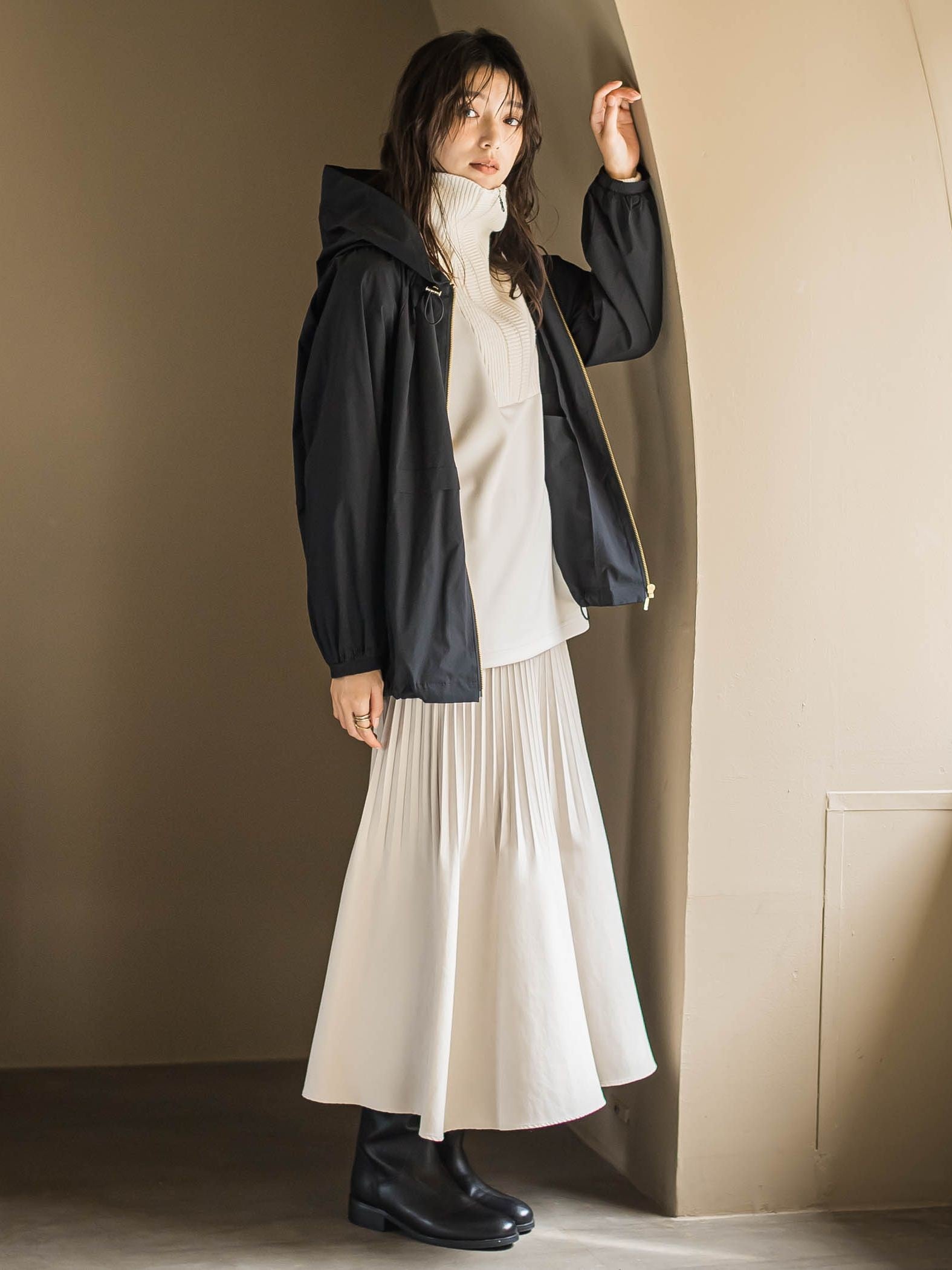 【40周年限定】ケーブルニットスリーブハーフZIPダンボールプルオーバー