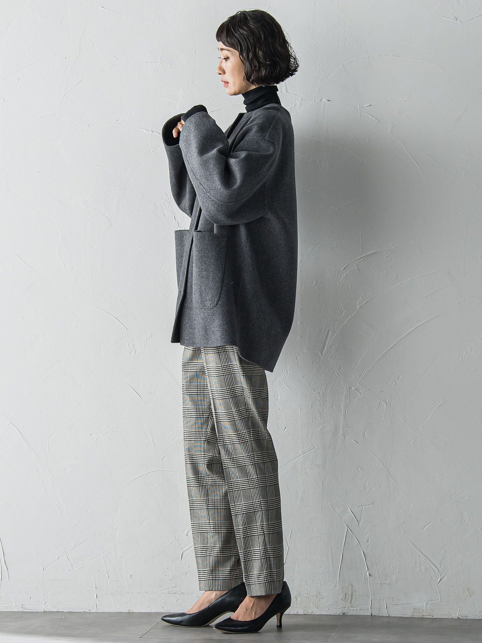 【大きいサイズ】ノーカラーウールリバーコート