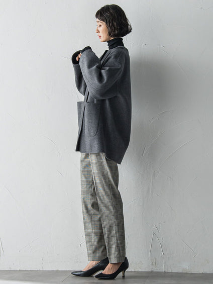 【大きいサイズ】ノーカラーウールリバーコート