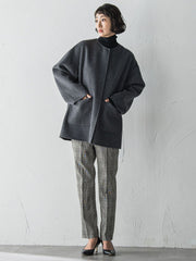 【大きいサイズ】ノーカラーウールリバーコート