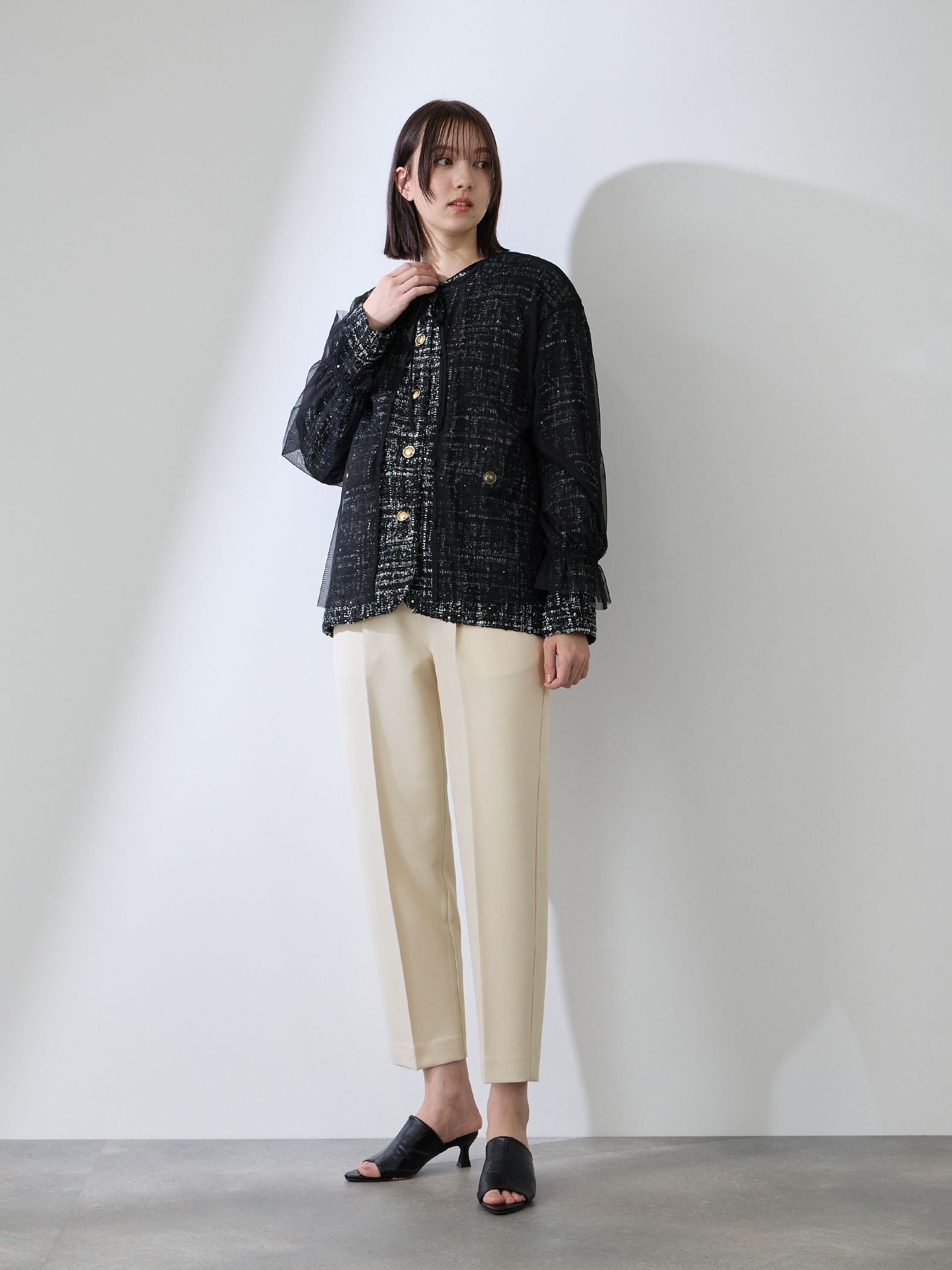 ダブルクロスストレッチビットテーパードパンツ