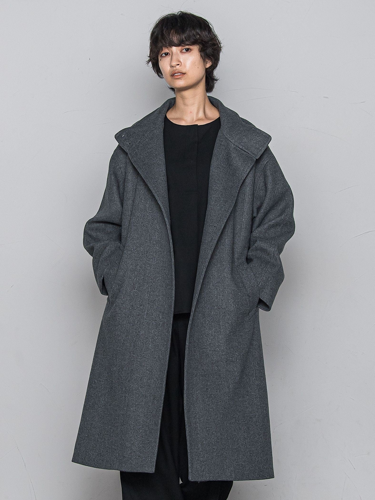 ライトジャージメルトンスタンドカラーロングコート