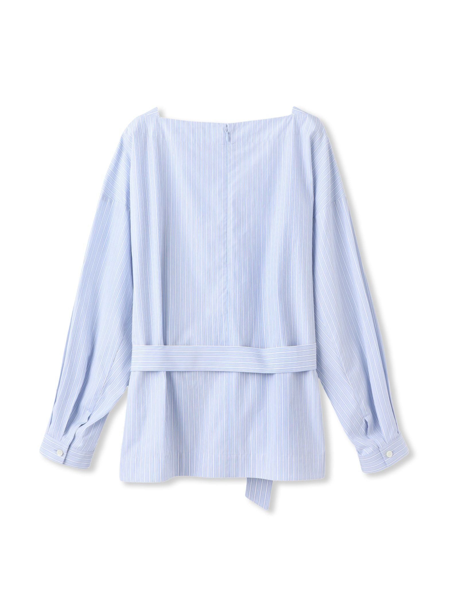 ボートネックコットンポプリンストライプブラウス