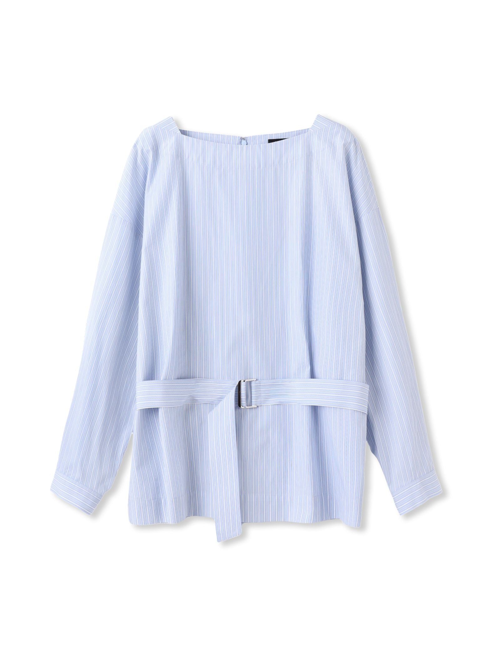 ボートネックコットンポプリンストライプブラウス