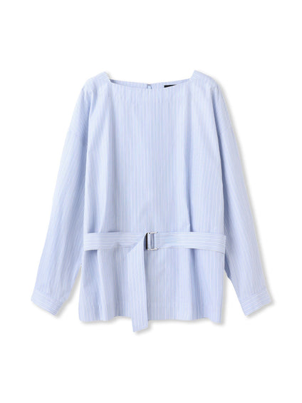 ボートネックコットンポプリンストライプブラウス