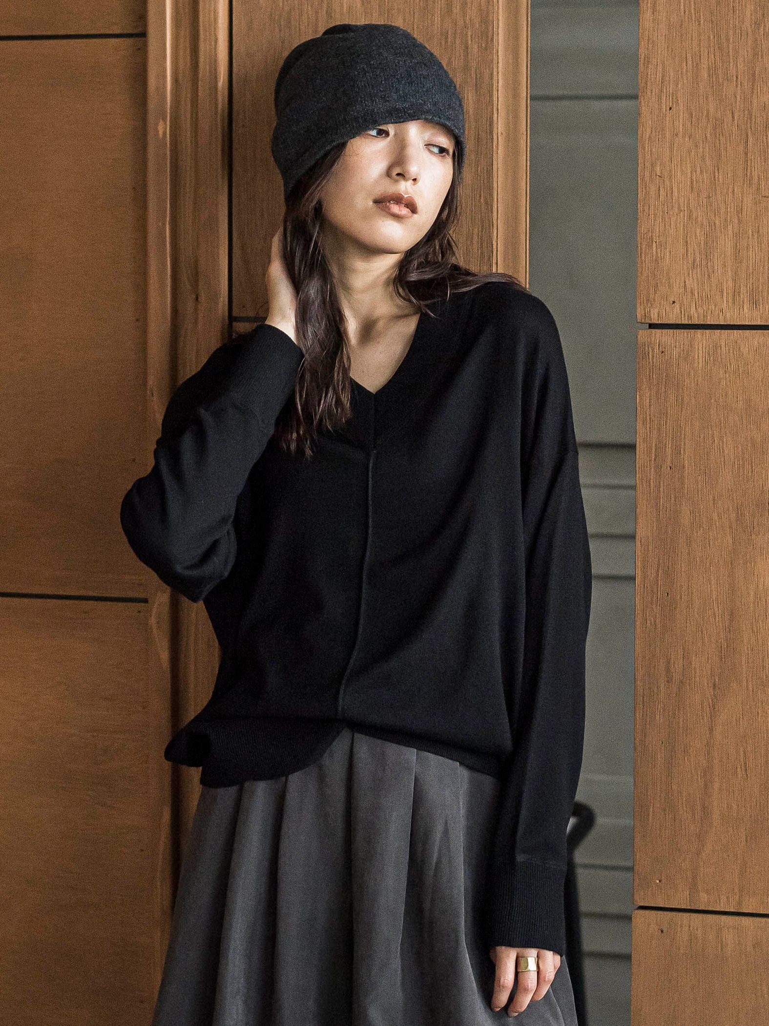 シルクカシミヤVネックコクーンニットプルオーバー≪手洗い可能≫