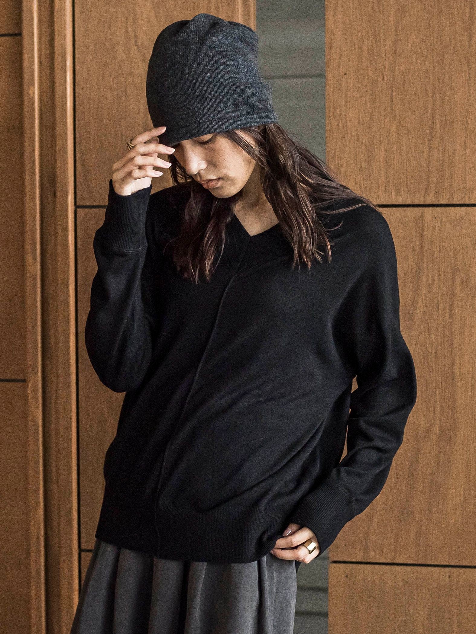 シルクカシミヤVネックコクーンニットプルオーバー≪手洗い可能≫