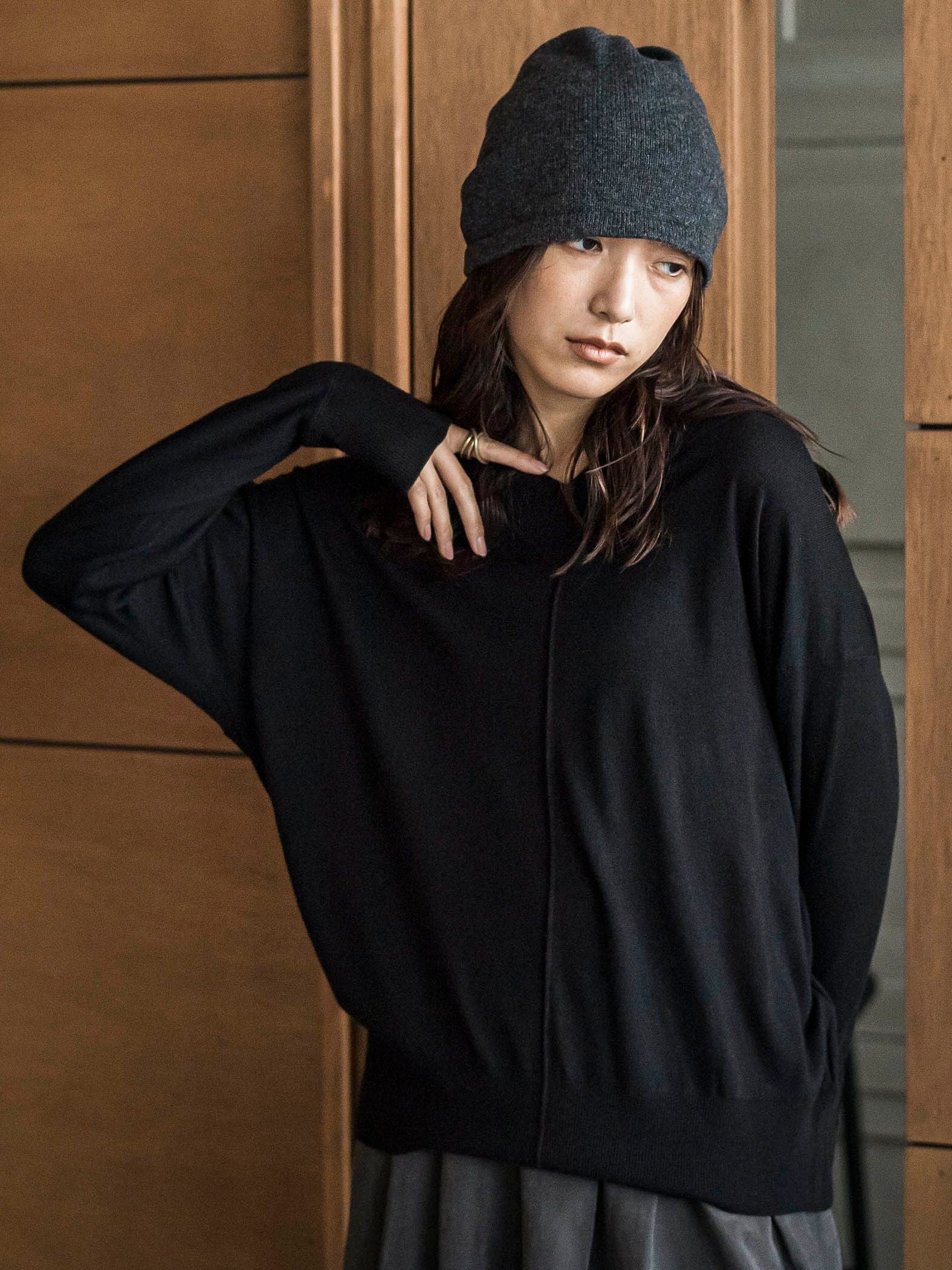 シルクカシミヤVネックコクーンニットプルオーバー≪手洗い可能≫