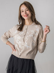 【新色追加】ボタニカルモチーフ刺繍カーディガン