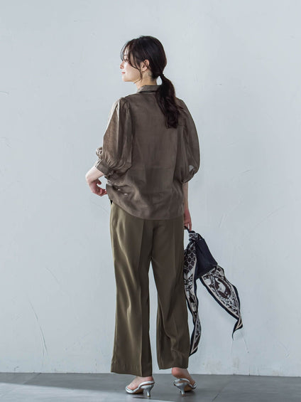【WEB限定】シアースリーブギャザーカラーブラウス≪手洗い可能≫